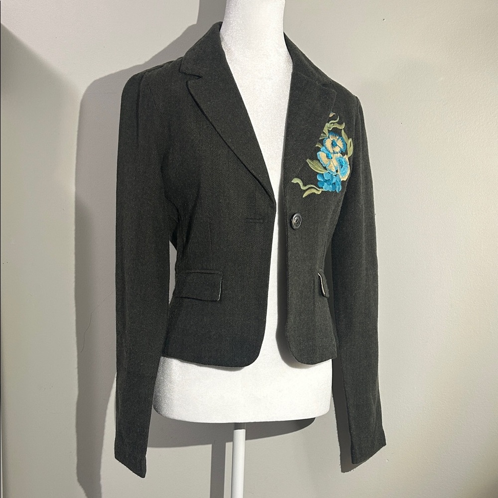FANG Black Blazer with Blue Embroidery
